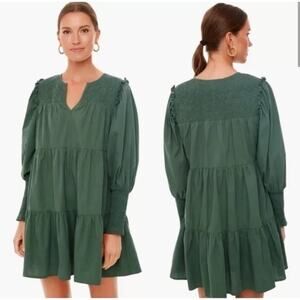 POMANDER PLACE Ceci Smocked Long Sleeve Tiered Mini Dress Size XS Green
